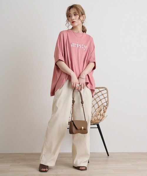 EGLANTINE tシャツ Eglantine ロゴプリント×フラワー刺繍