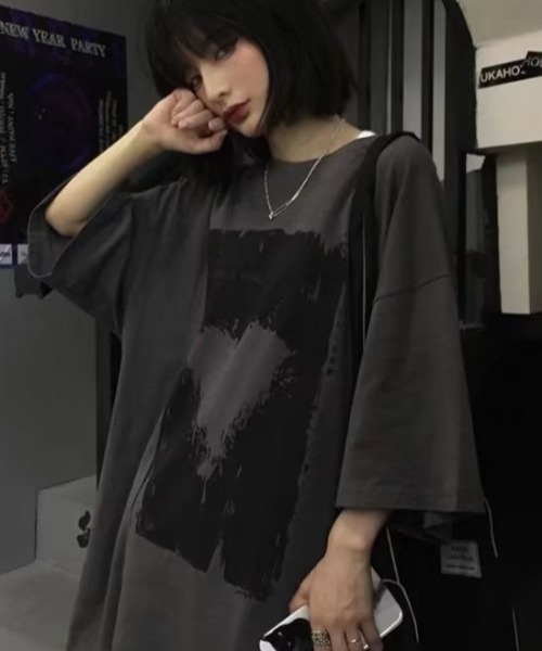 DEVICE tシャツ ヴィンテージライク ハート プリント 韓国