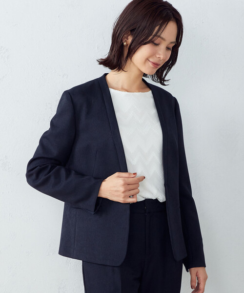 COMME CA ISM」 ノーカラージャケット MEDIUM ネイビー レディース 