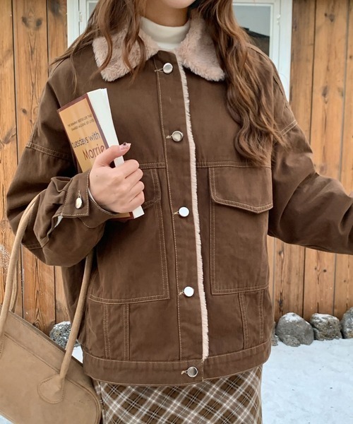 レディース ジャケット・ブルゾン LACーVERT ブルゾン アウター インナーファーデニムステッチブルゾン