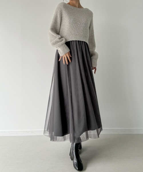 JUNOAH ワンピース 「高身長サイズMT/低身長サイズS有り」レースアップ  