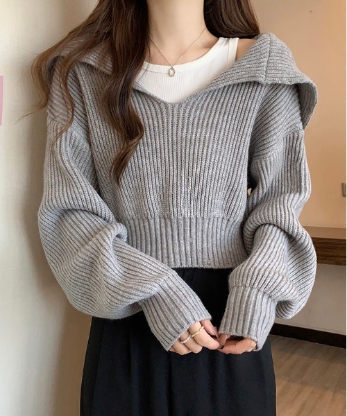 gossip!ロサンゼルス ニット セーター Y2K ポイントカラークロップ 