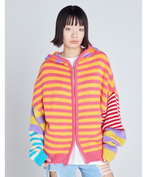 パーカー /Little Sunny Bite/stripe knit hoodie レディース メンズ Little sunny bite パーカー 「8」「it」「Little Sunny Bite