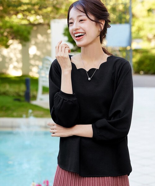 tシャツ スカラップカットソー レディース