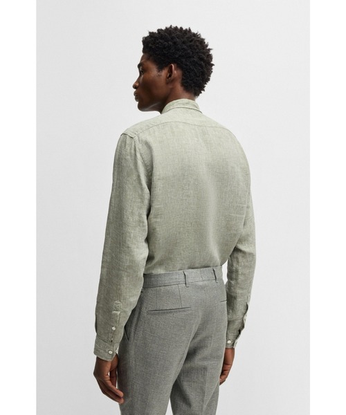 【極美品】HUGO BOSS　長袖　ボタンダウン 切替シャツ　XL　グレー BOSS（HUGO BOSS） シャツ レギュラーフィット ボタンダウン