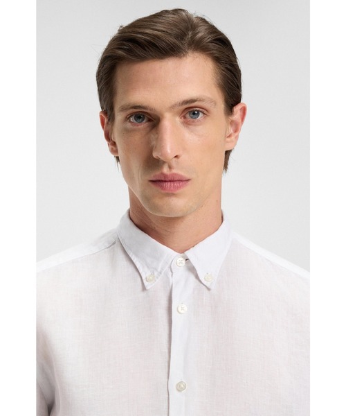 BOSS リネン ホワイトシャツ BOSS（HUGO BOSS） シャツ レギュラーフィット ボタンダウンシャツ