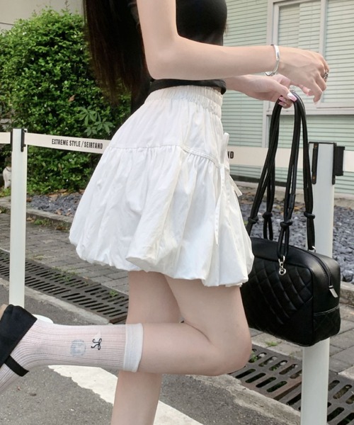 LACーVERT スカート 「インパン付き」ミニ丈リボンバルーンスカート