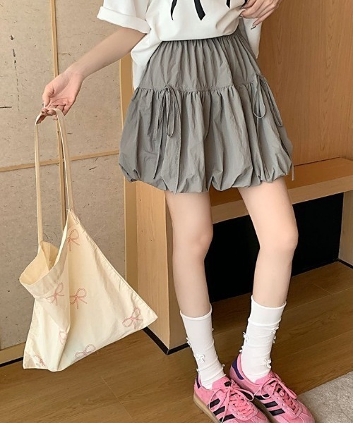 LACーVERT スカート 「インパン付き」ミニ丈リボンバルーンスカート