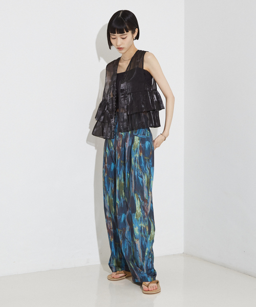 NOMINE パンツ 水彩アート ニュアンス柄 タックパンツ