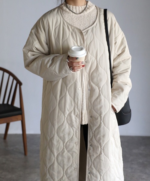 美品アイボリー ノーカラーロングコート　ノーリーズソフィ　Lサイズ 40 サイズ 美品アイボリー ノーカラーロングコート ノーリーズソフィ Lサイズ 40