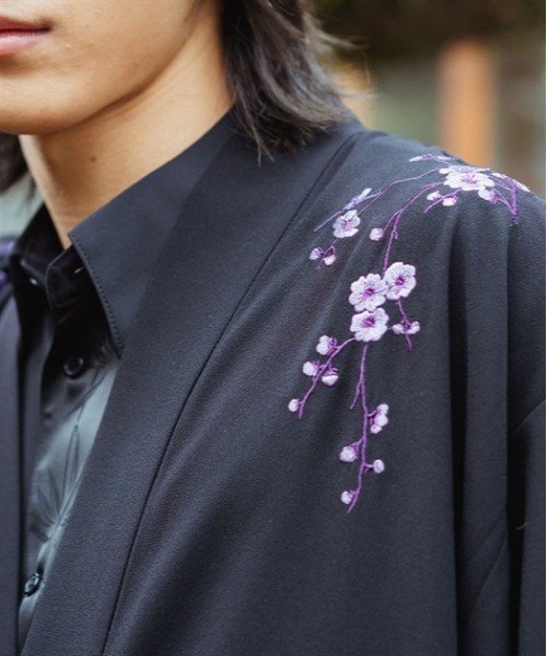 REZEN コート ジャケット 枝垂桜刺繍ケープ羽織 メンズ