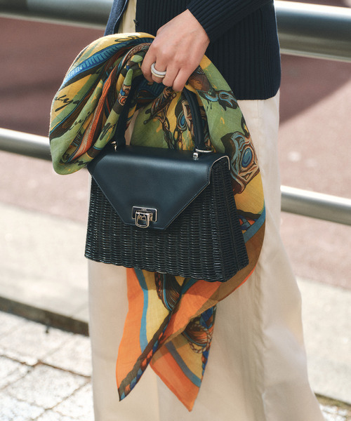 capaf ラフィアミックスバッグ　かご　レザー　黒　ワンショルダー　ハンド capaf ラフィアミックスバッグ かご レザー 黒 ワンショルダー