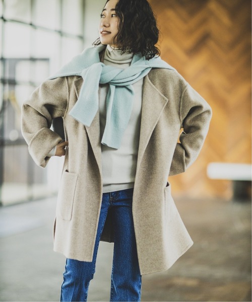 【美品】Spick & Span ノーカラーリバーコート グレー Spick & Span（スピックアンドスパン）の「ボリュームスリーブノー