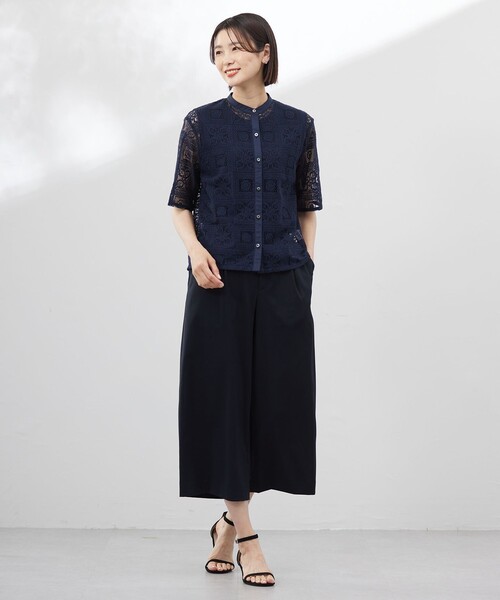 ブラウス シャツ 「洗える」モザイクレース ハーフスリーブ ブラウス レディース J.PRESS ブラウス シャツ 「洗える」モザイクレース ハーフ