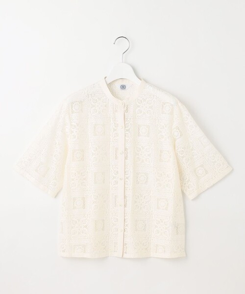 ブラウス シャツ 「洗える」モザイクレース ハーフスリーブ ブラウス レディース J.PRESS ブラウス シャツ 「洗える」モザイクレース ハーフ