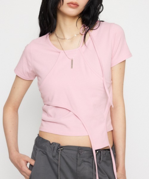 LAGUA GEM（ラグアジェム） tシャツ 半袖 NECK RIBBON CROP Tシャツ