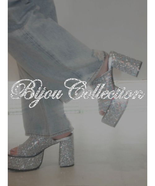 EVRIS（エヴリス） サンダル グリッターチャンキーヒールサンダル