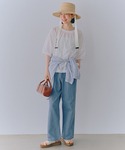 ブラウス シャツ 半袖 ラミー混リブ付きシアー...の詳細画像3