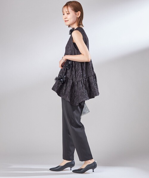 TORRAZZO DONNA フローラルシアーフリルトップス　ブラック　タグ付き Torrazzo Donna（トラッゾドンナ） ブラウス シャツ TORRAZZO DONNA