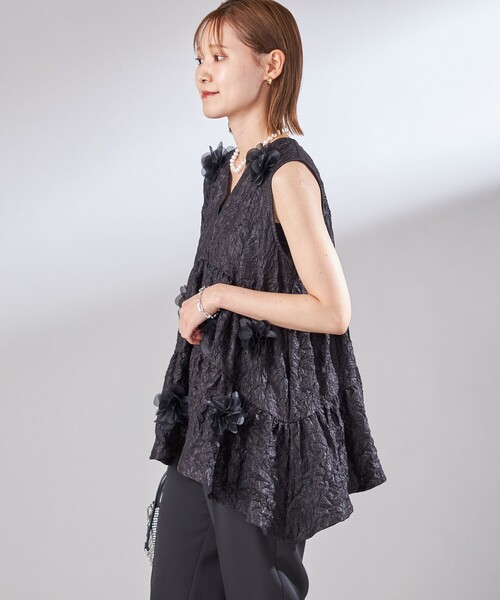 TORRAZZO DONNA フローラルシアーフリルトップス　ブラック　タグ付き Torrazzo Donna（トラッゾドンナ） ブラウス シャツ TORRAZZO DONNA