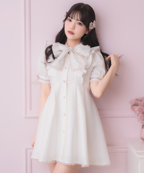 【タグ付✨】エトロ　チュニック　シャツ　ボウタイ　リボン　総柄　ワンピース　XL ROJITA（ロジータ） ワンピース シアーチェックボウタイツイード