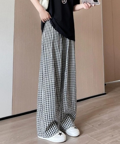 パンツ ナチュラルなギンガムチェックパンツ レディース