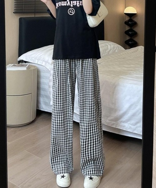 パンツ ナチュラルなギンガムチェックパンツ レディース