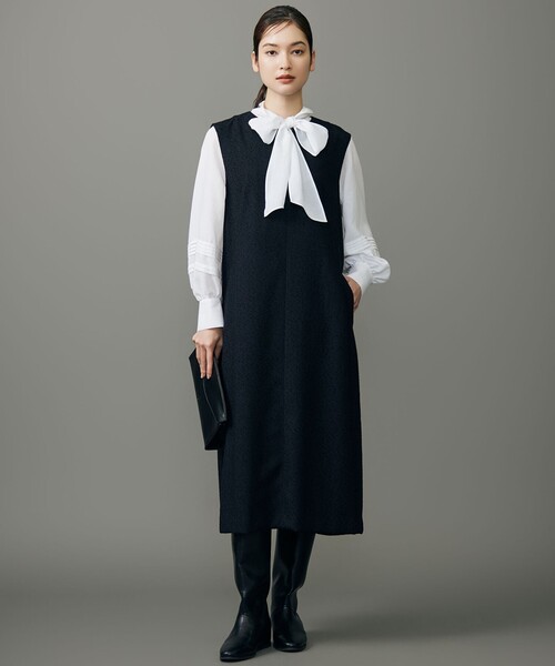 未使用 自由区 25AW 大きいサイズ ソフトスパンビエラボウタイ ブラウス 自由区（ジユウク） ブラウス シャツ ソフトスパンビエラボウタイ