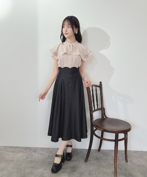 アンアナザーアンジェラス（an another angelus）/【洗える】ハイウエストスカラップデニムライクフレアースカート an another angelus（アンアナザーアンジェラス） デニムスカート ハイ