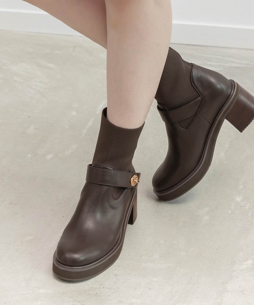 RANDA（ランダ） ブーツ レザーライクニットドッキングブーツ 