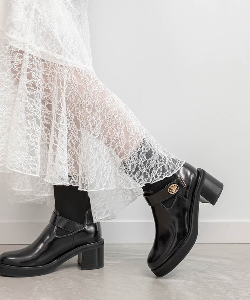 RANDA（ランダ） ブーツ レザーライクニットドッキングブーツ