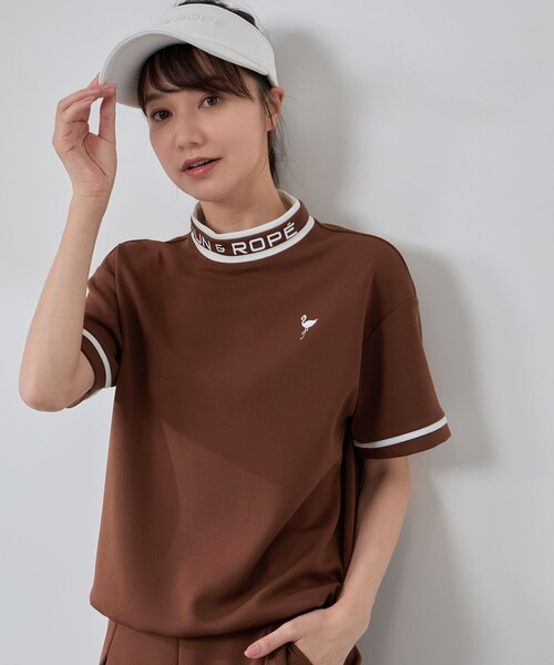 ジュンロペ JUN＆ROPE'ダンボールニット5分袖 プルオーバー ブラウン