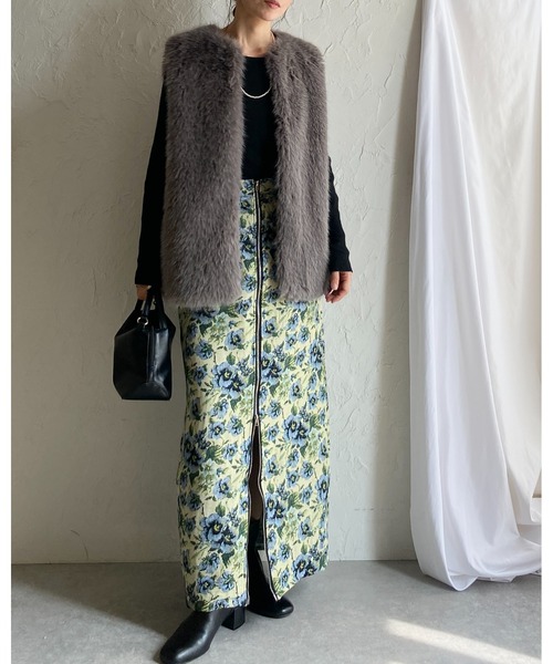 She's Closet スカート タイトロング丈花柄フラワージップ