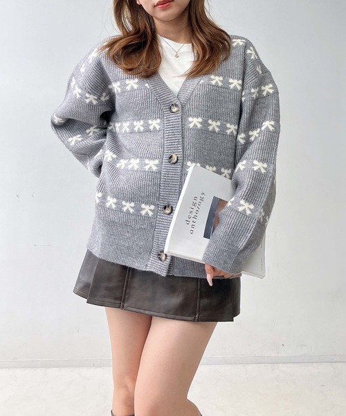 AS KNOW AS（アズノゥアズ） カーディガンハートジャカード・リボン