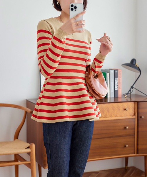 「KOBE LETTUCE」 長袖ニット M ホワイト×ブラック レディース_画像4