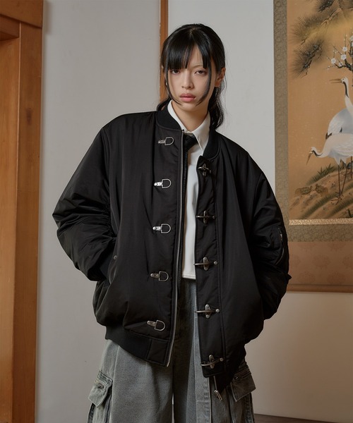 狐独 ブルゾン アウター ファイヤーマンバックル刺繍MA-1ジャケット