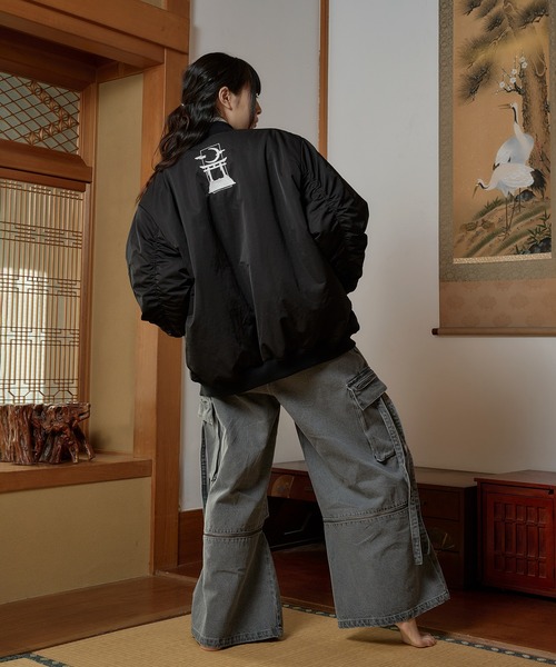 狐独 ブルゾン アウター ファイヤーマンバックル刺繍MA-1ジャケット