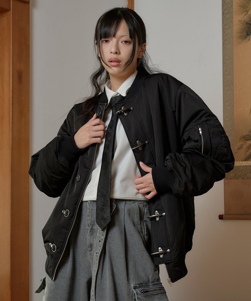 狐独 ブルゾン アウター ファイヤーマンバックル刺繍MA-1ジャケット