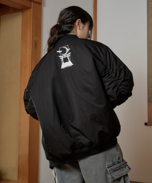 狐独 ブルゾン アウター ファイヤーマンバックル刺繍MA-1ジャケット