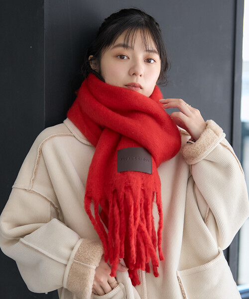 agnès b. 赤黒フリンジマフラー 新品未使用 FREAK'S STORE（フリークスストア） マフラー ストール ボリューム
