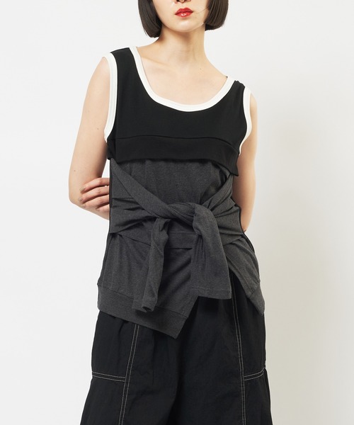gomme（ゴム） タンクトップ ノースリーブ バイカラーレイヤーT