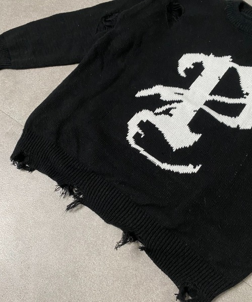 オブリ　ロゴ　ニット　ブラック ロゴ刺繍タートルニット/ブラック | TOPS | OBLI