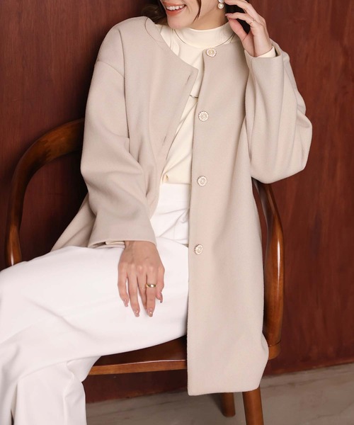 「Doula Doula」 ノーカラーコート L ブラウン レディース_画像5