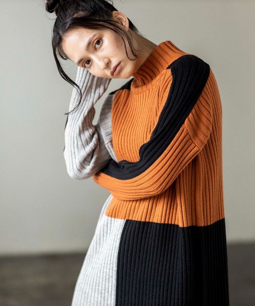 「OSMOSIS」 ニットワンピース ONE SIZE オレンジ レディース_画像5