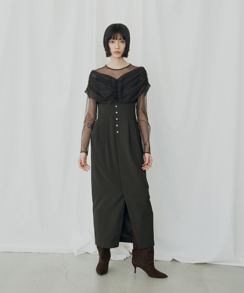 ANDRESD ドレス シアーギャザーコラムドレス / sheer gathered column