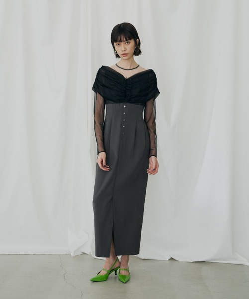 ANDRESD パーティードレス ドレス シアーギャザーコラムドレス / sheer