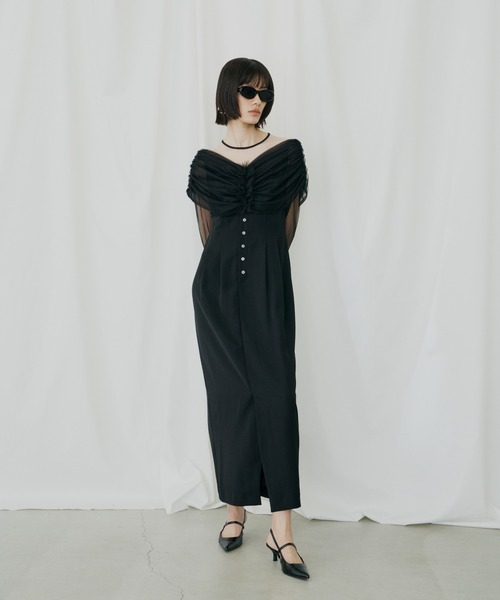 ANDRESD ドレス シアーギャザーコラムドレス / sheer gathered column