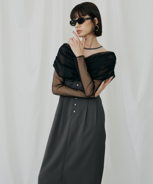 ANDRESD ドレス シアーギャザーコラムドレス / sheer gathered column