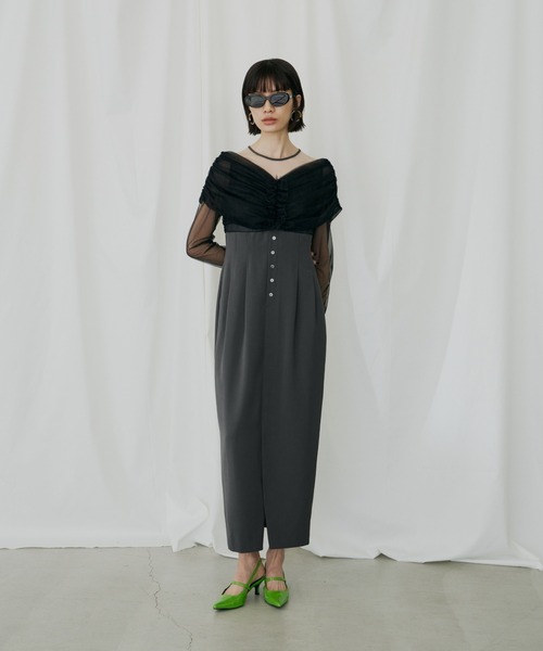 ARTS&SCIENCE gather dressギャザードレスblack ANDRESD ドレス シアーギャザーコラムドレス / sheer gathered column