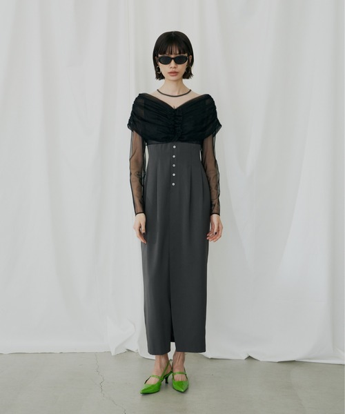ANDRESD パーティードレス ドレス シアーギャザーコラムドレス / sheer